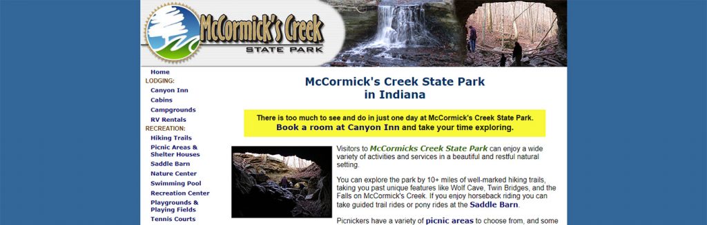 screenshot of McCormicksCreekStatePark.com